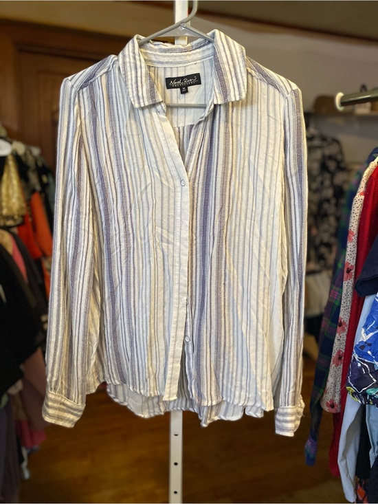 North river Tops - North River Off- White & Blue Striped Button-Front Shirt